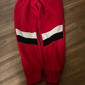 Women Red Sweatpants with Black and White Stripes